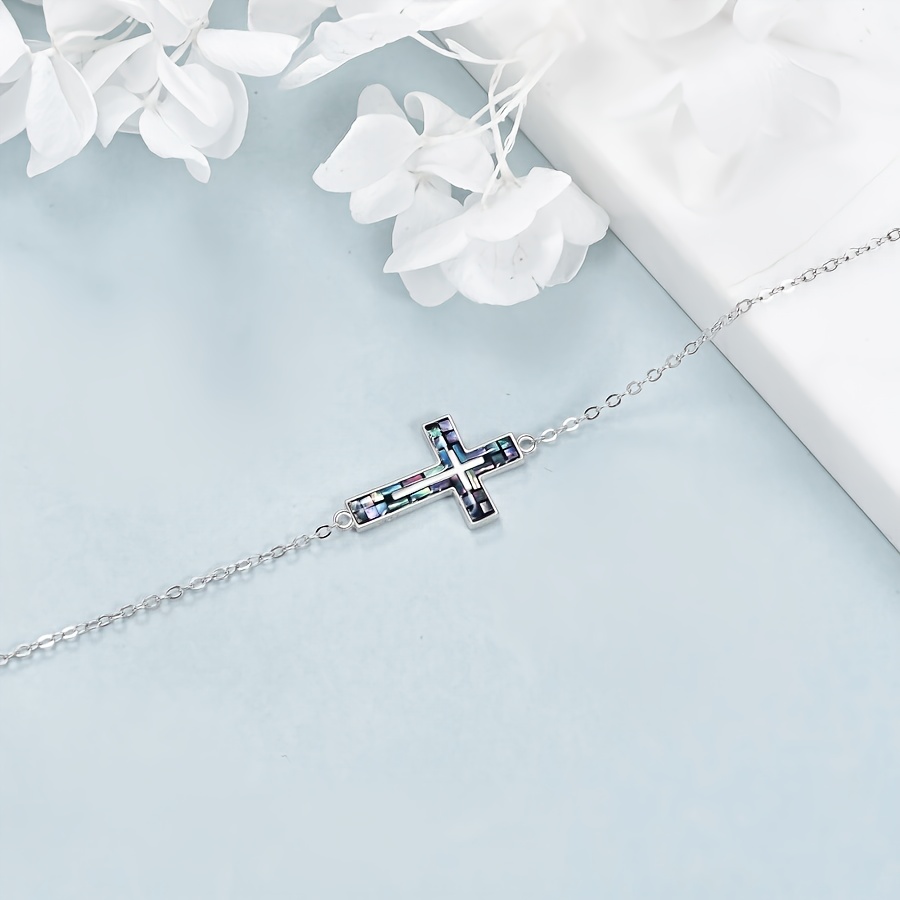 925 Silver Abalone Shell Cross Bracelet Gift